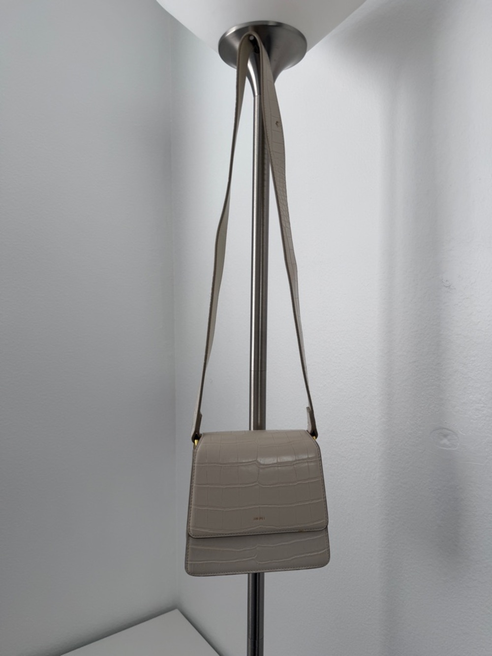 JW PEI Taupe Croc-Embossed Square Crossbody Bag